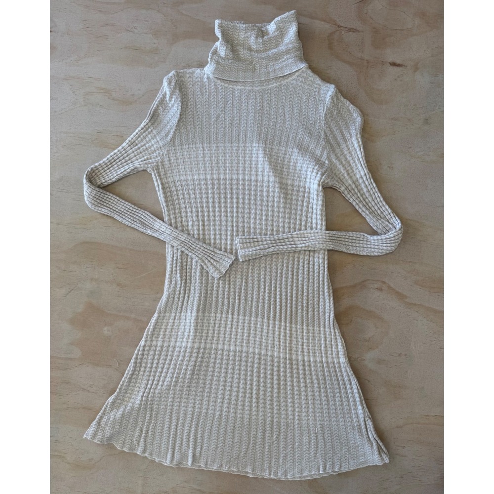 Free People Cream Ribbed Turtleneck Mini Dress XS Soft Girl Cozy Chic coquette - Picture 7 of 8
